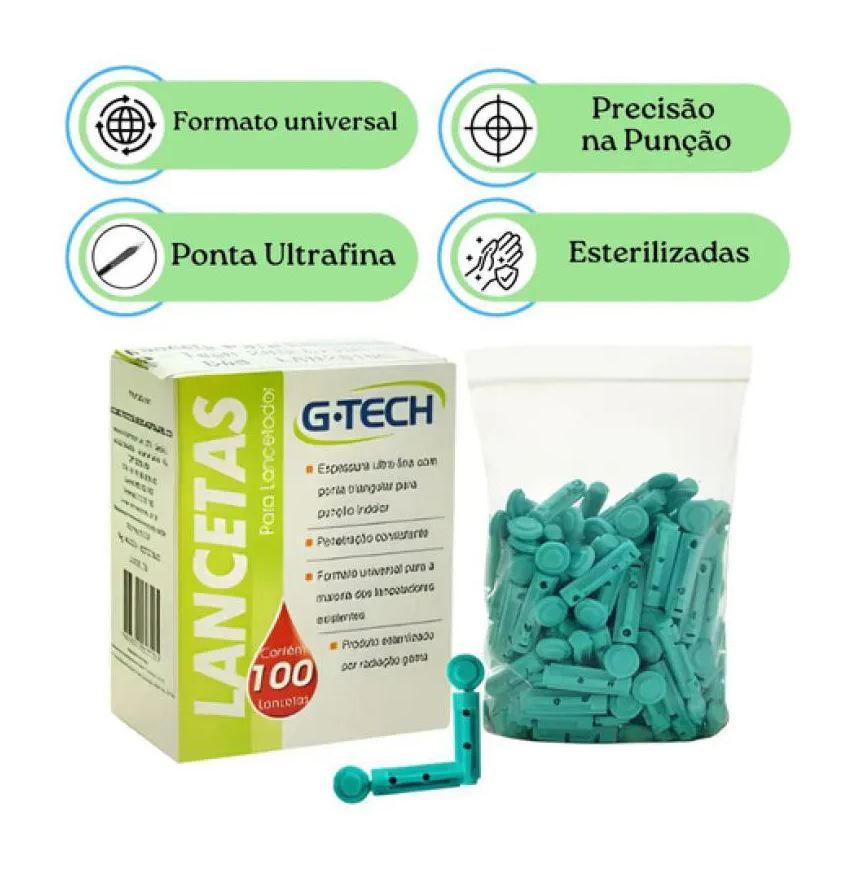 G-Tech Kit com 200 Lancetas Medir Diabetes Glicose Agulha - Azul