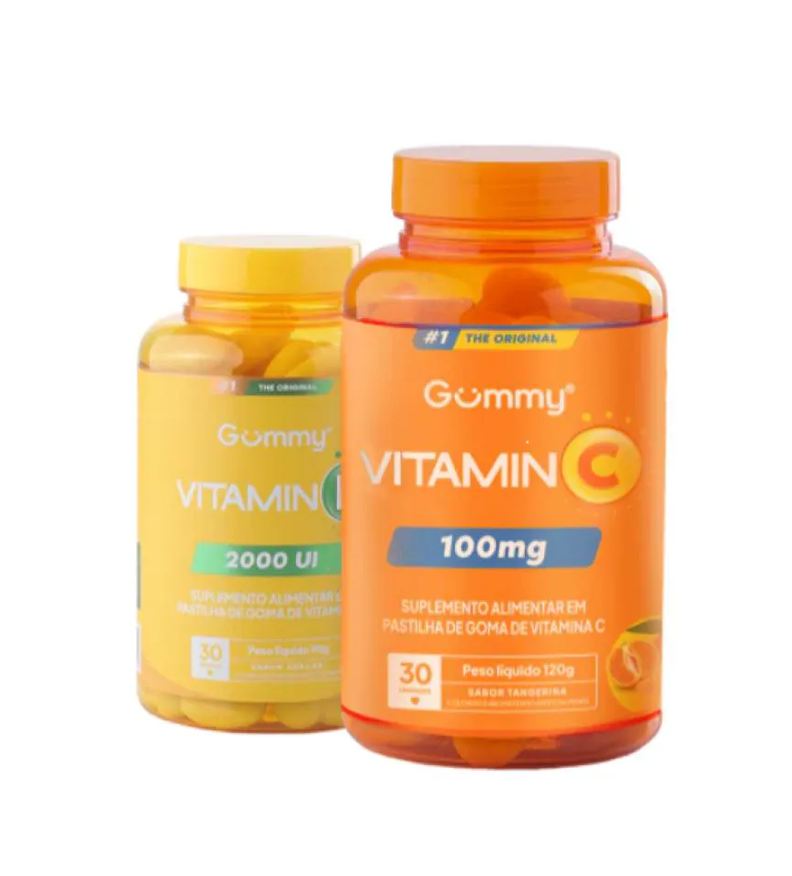 Florestal Kit Gummy Vitamina C Tangerina 100mg com 30 + Vitamina D Abacaxi 2000Ui com 30 - Gummy