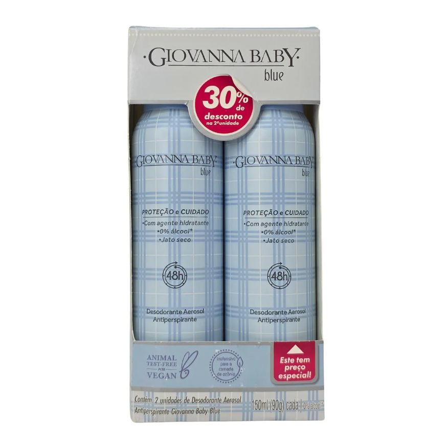 Giovanna Baby Kit 2 Desodorante Aerossol Blue 48H Vegano 150ml / 90g Cada