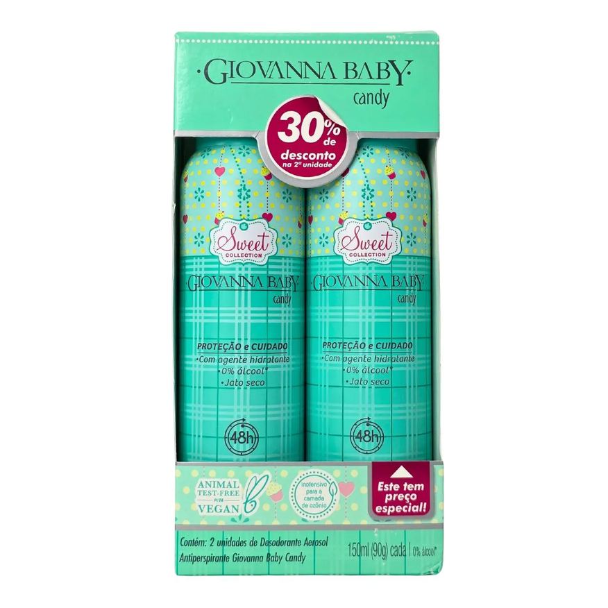 Giovanna Baby Kit 2 Desodorante Aerossol Candy 48H Vegano 150ml / 90g Cada