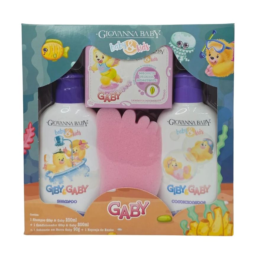 Giovanna Baby Kit Shampoo 200ml + Condicionador 200ml + Sabonete Barra 90g + Esponja de Banho Baby & Kids Gaby Vegano