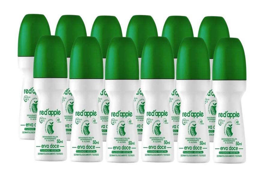 Red Apple Kit 12 Desodorante Roll On Erva Doce 50ml