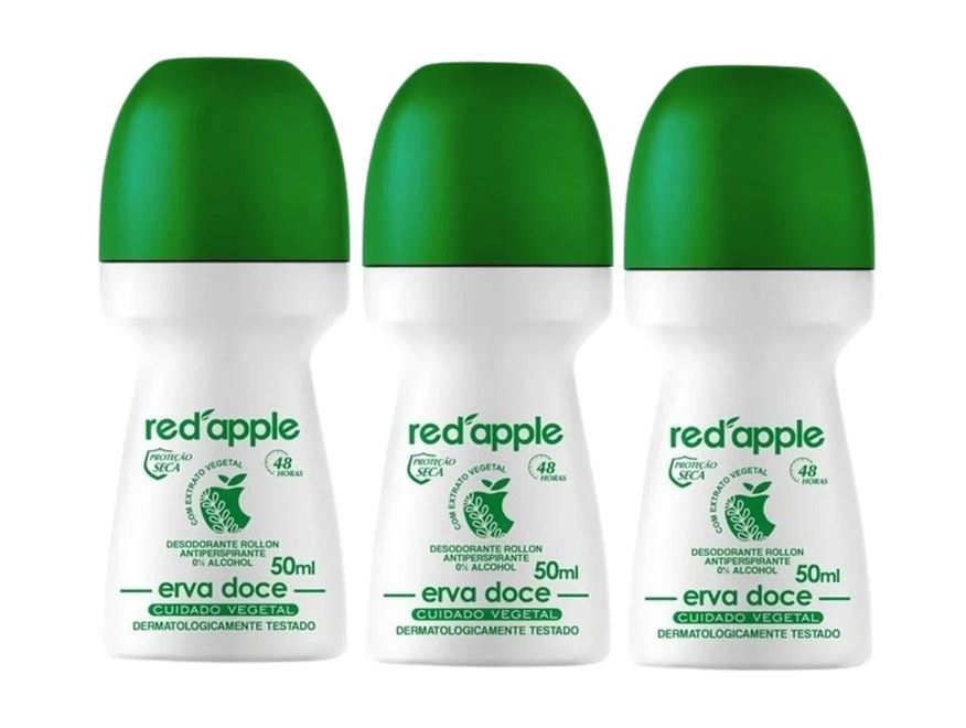 Red Apple Kit 3 Desodorante Roll On Erva Doce 50ml.