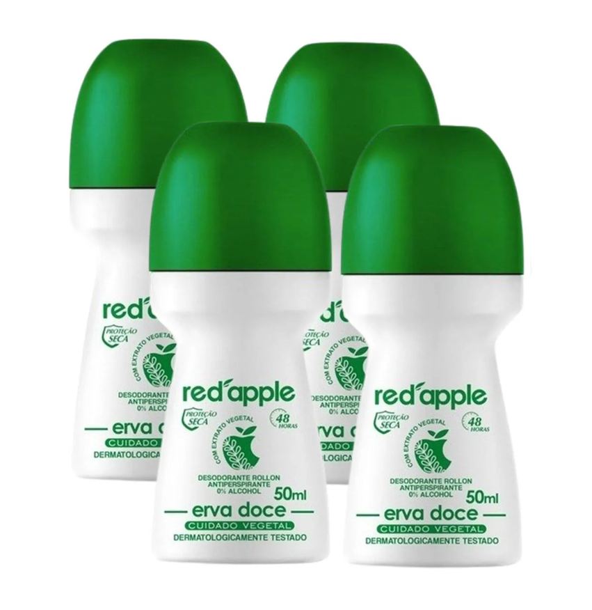 Red Apple Kit 4 Desodorante Roll On Erva Doce 50ml