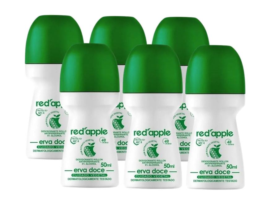 Red Apple Kit 6 Desodorante Roll On Erva Doce 50ml