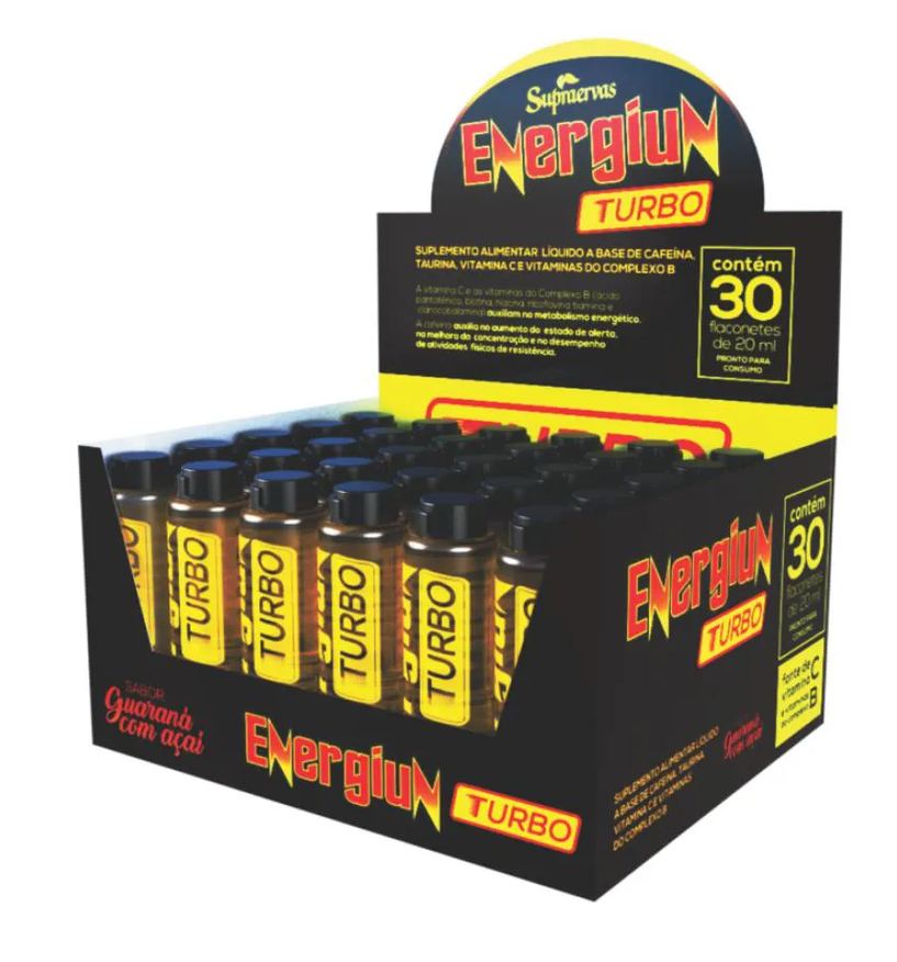 Supra Ervas Energiun Turbo Display 30 Flaconete 20ml - Cafeína, Taurina, Vit C Framboesa