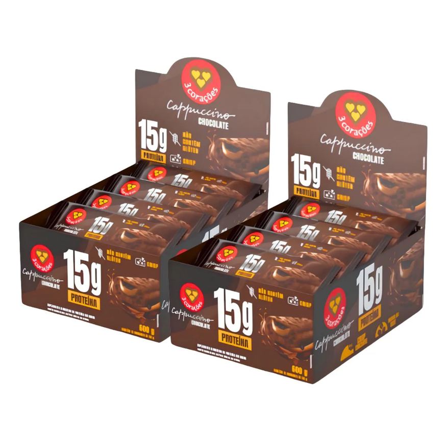 3 Corações 2X Barra Proteica Cappuccino Chocolate 12Un 50g