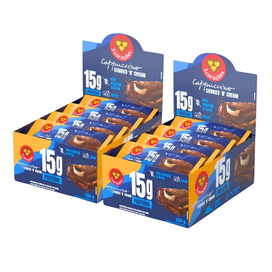 3 Corações 2X Barra Proteica Cappuccino Cookies 12Un 50g Cappuccino Cookies N Cream