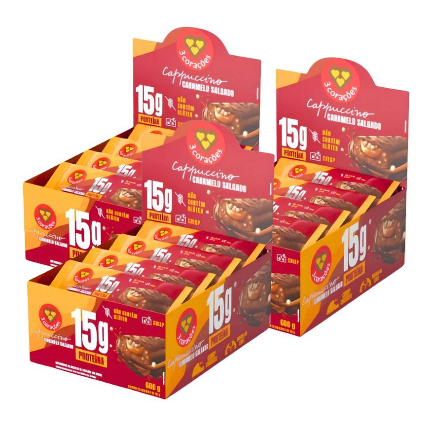3 Corações 3X Barra Proteica Cappuccino Caramelo 12Un 50g Cappuccino Caramelo Salgado