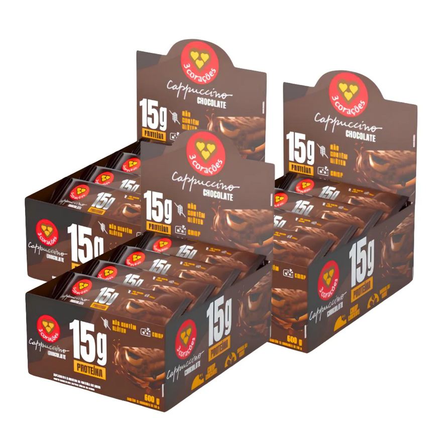 3 Corações 3X Barra Proteica Cappuccino Chocolate 12Un 50g