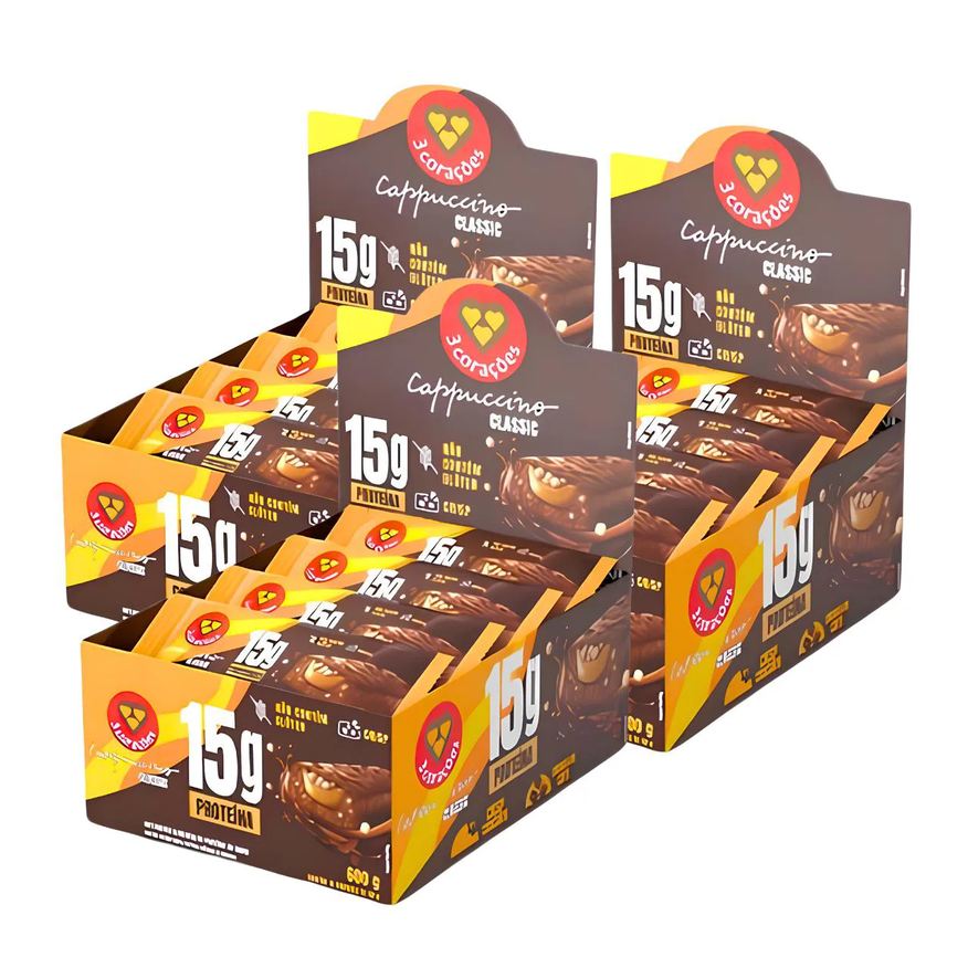 3 Corações 3X Barra Proteica Cappuccino Classic 12Un 50g