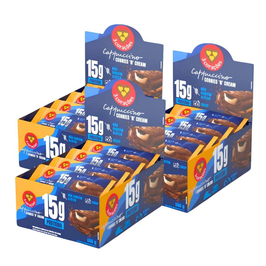 3 Corações 3X Barra Proteica Cappuccino Cookies 12Un 50g Cappuccino Cookies N Cream