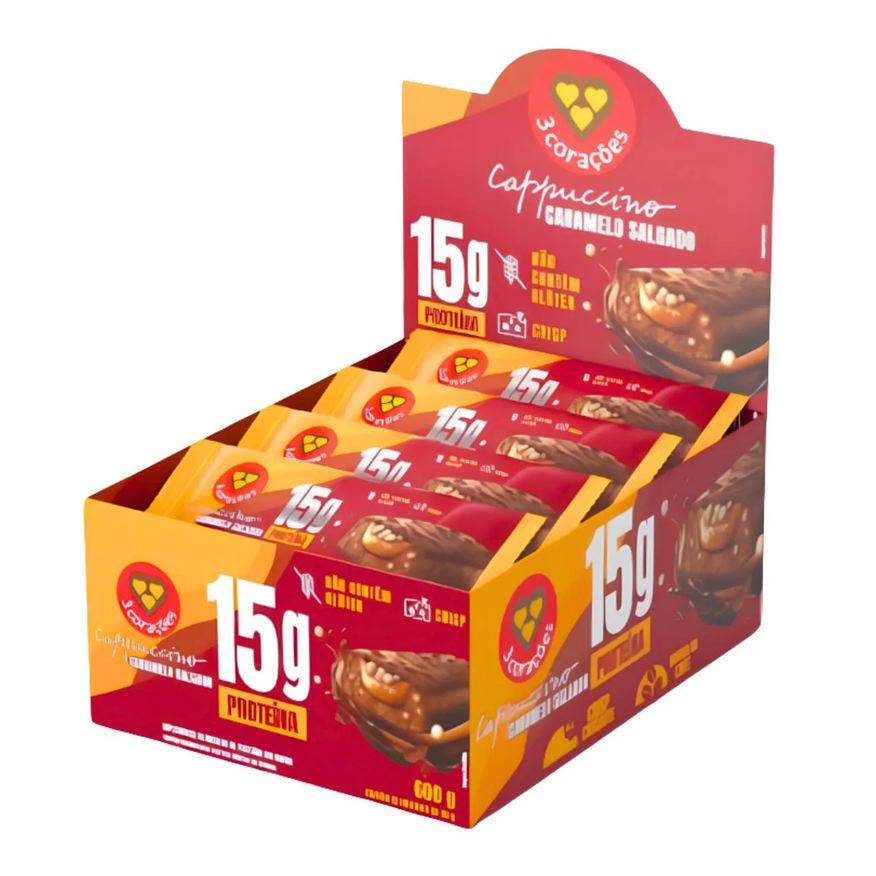 3 Corações Barra Proteica Cappuccino Caramelo 12Un 50g Cappuccino Caramelo Salgado