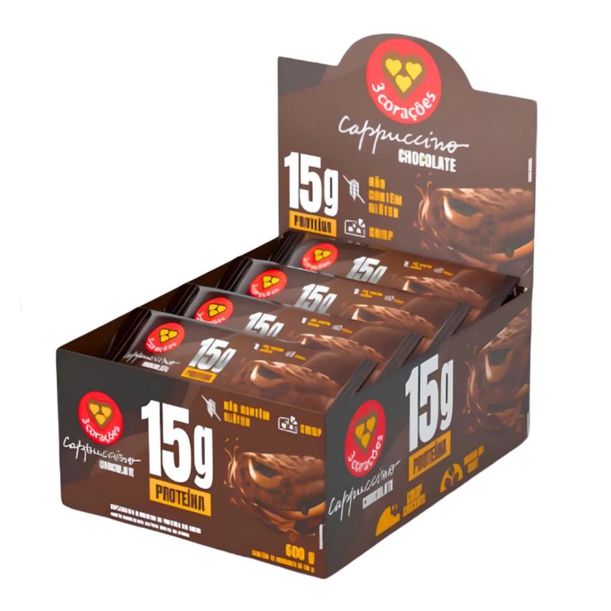 3 Corações Barra Proteica Cappuccino Chocolate 12Un 50g