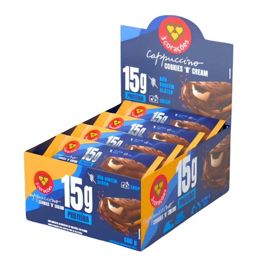 3 Corações Barra Proteica Cappuccino Cookies 12 Unidades 50g Cappuccino Cookies N Cream