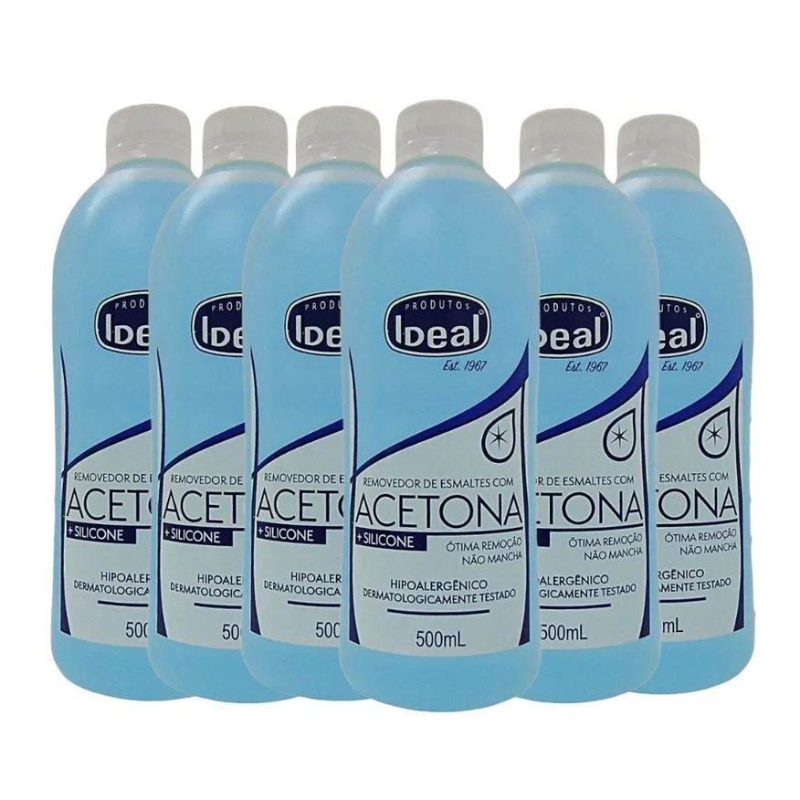 Ideal Cosméticos Kit C/6 Removedor de Esmaltes com Acetona + Silicone Ideal 500ml