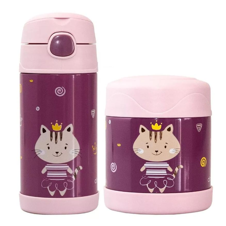 Clingo Garrafinha Térmica com Canudo 310ml + Pote Térmico 330ml Milke Rosa