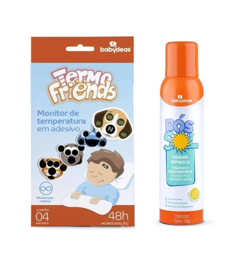 Babydeas Kit Adesivo Monitor de Temperatura + Spray Pós Sol Hidratação 150ml
