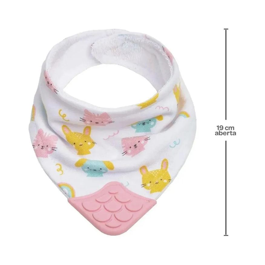 Buba Kit Joelheira Infantil Antiderrapante +6M + Babador Bandana C/Mordedor Happy Friends