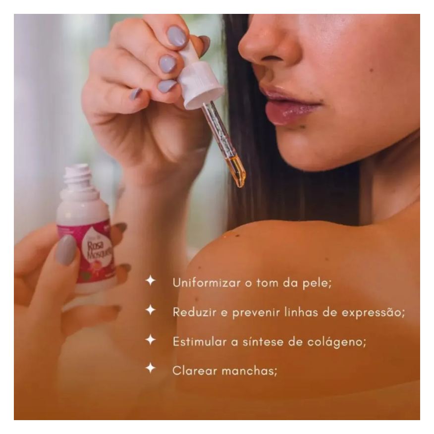 Mosqueta Rosa Rubiginosa Óleo 100% Puro 30ml - Bellaphytus Clareador Facial e Corporal