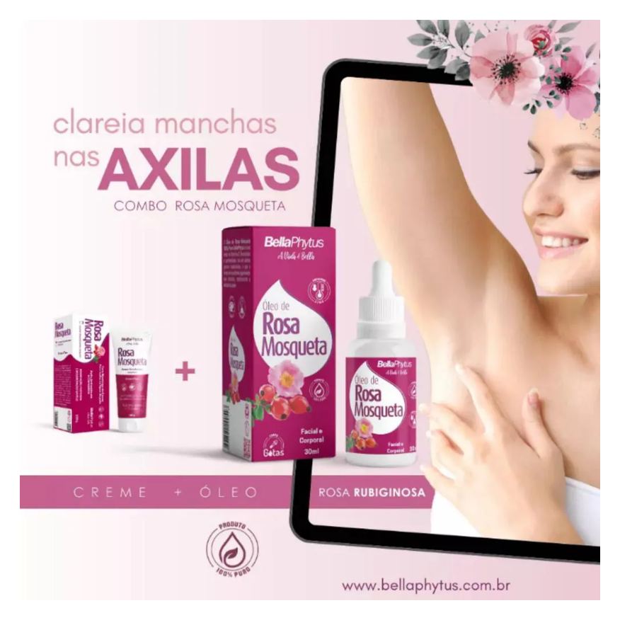 Mosqueta Rosa Rubiginosa Óleo 100% Puro 30ml - Bellaphytus Clareador Facial e Corporal