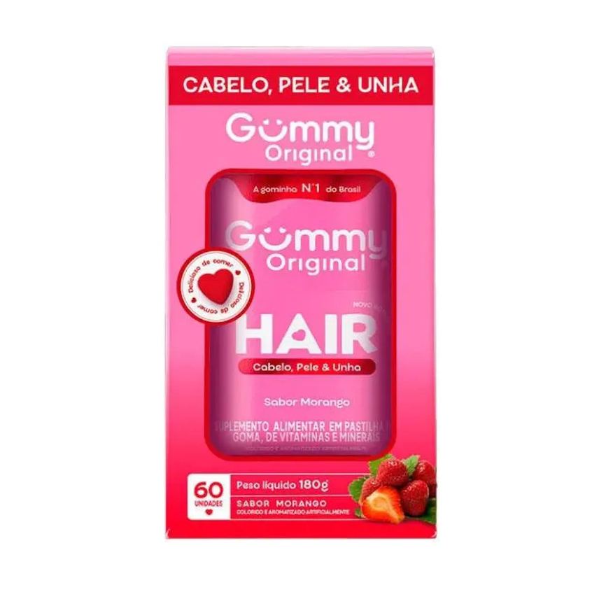 Gummy Hair Cabelo, Pele e Unha com 60 Gomas Sabor Morango