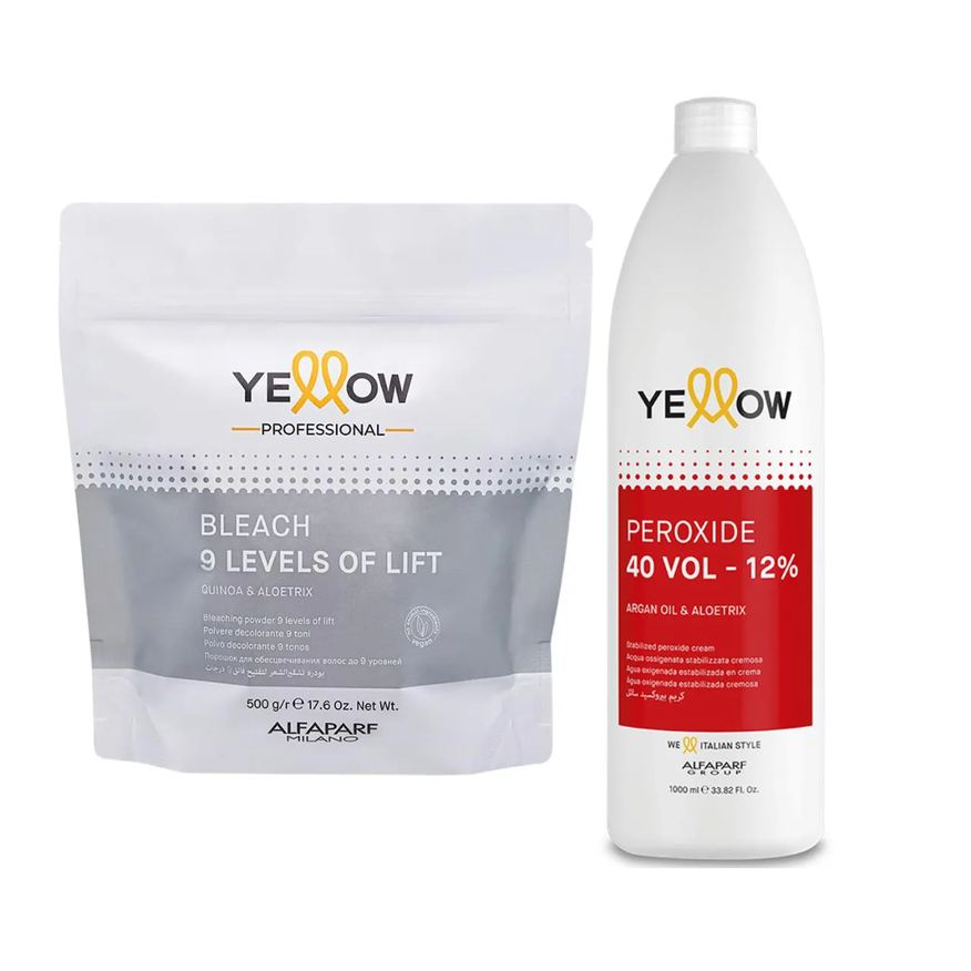 Yellow Pó Descolorante 9 Tons Bleach 500g + Ox 40V 1 Litro