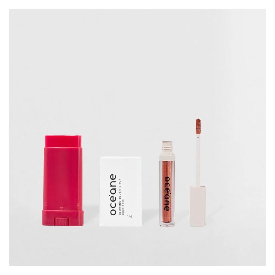 Océane Kit Blush em Bastão Rosa + Sombra Líquida Pêssego Limited (2 Produtos)