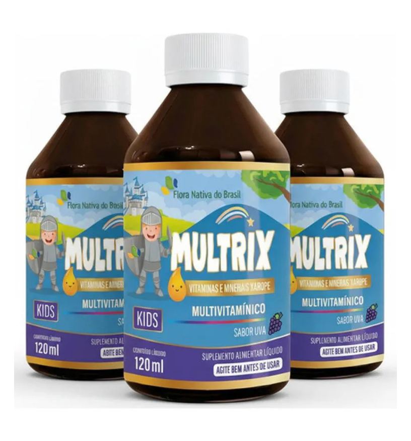 Flora Nativa Do Brasil Kit 3 Multrix Kids Sabor Uva 120ml - Flora Nativa