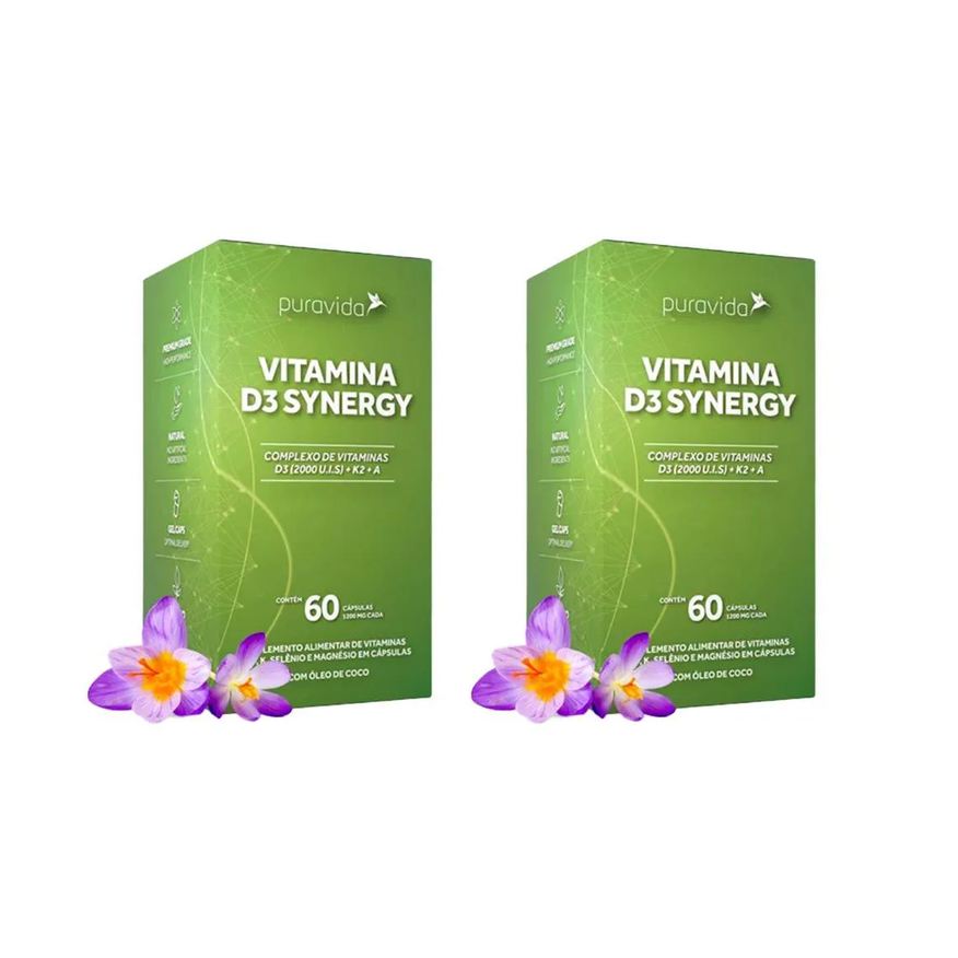 Puravida Vitamina D3 Synergy Kit com 2 - 60 Cápsulas