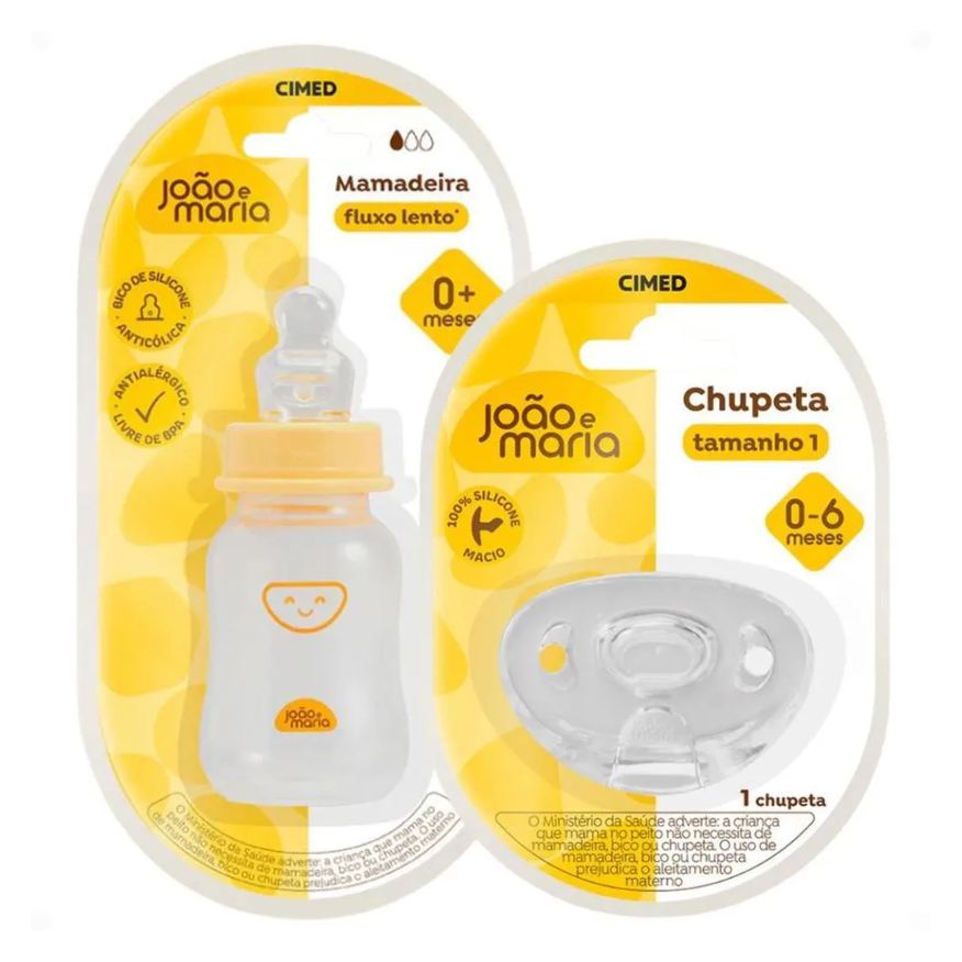 Cimed Kit João e Maria 0-6 Meses: Mamadeira Fluxo Lento 120ml e Chupeta de Silicone Tamanho 1