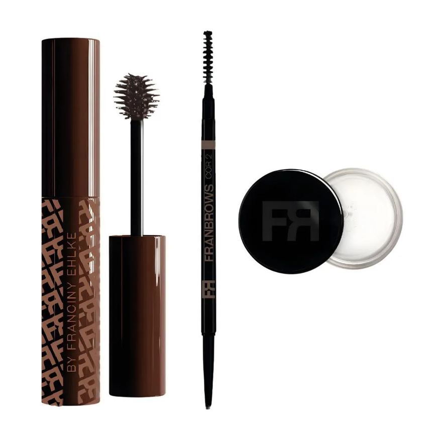 Mboom Kit Franciny Elhke Fran Brows Cor 2: Máscara, Lapiseira e Cera para Sobrancelhas