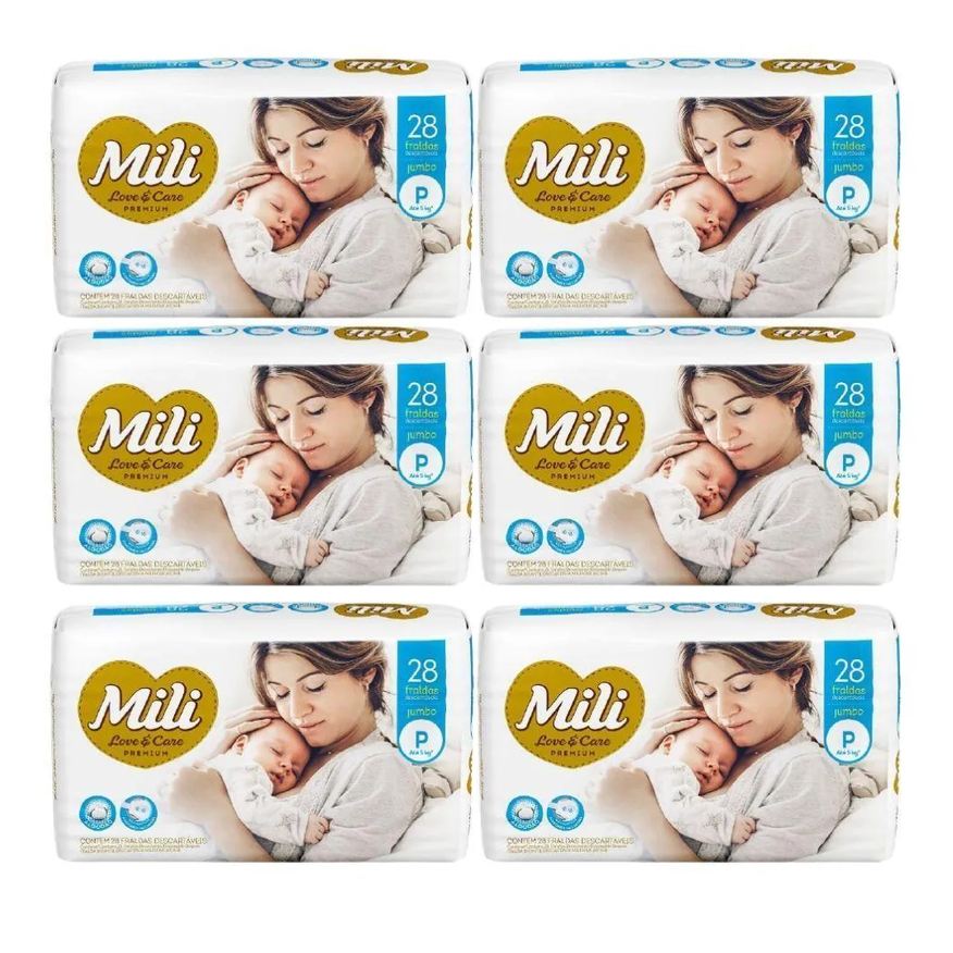 Mili Fralda Descartável Love & Care - Tam P - 6 Pacotes (Total: 168 Fraldas)