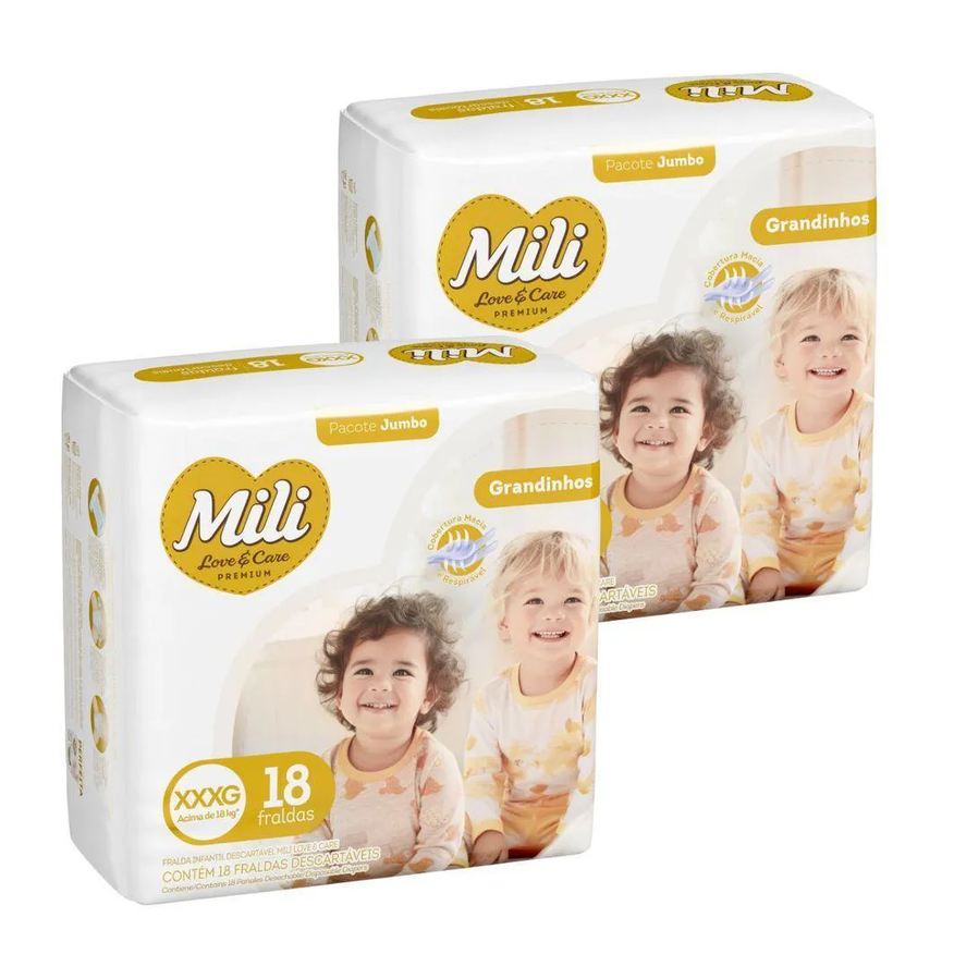 Mili Fralda Descartável Love & Care 2 Pacotes com 18 (Total: 36 Fraldas) Xxxg - Grandinho
