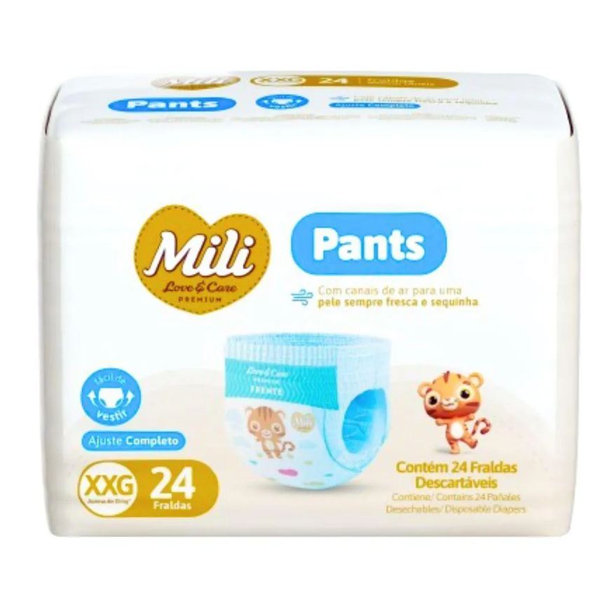 Mili Fralda Descartável Love & Care Premium Pants Xxg Cintura Elástica 360º - Pacote com 24 Fraldas