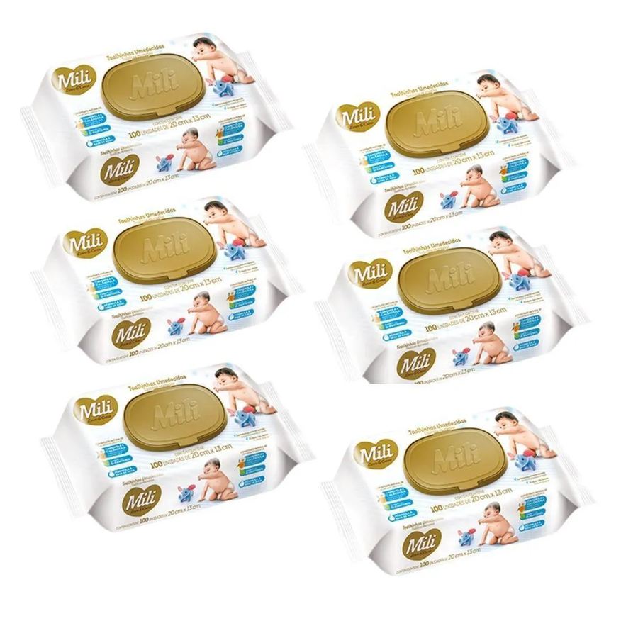 Mili Lenço Umedecido Love & Care 6 Pacotes C/ 100