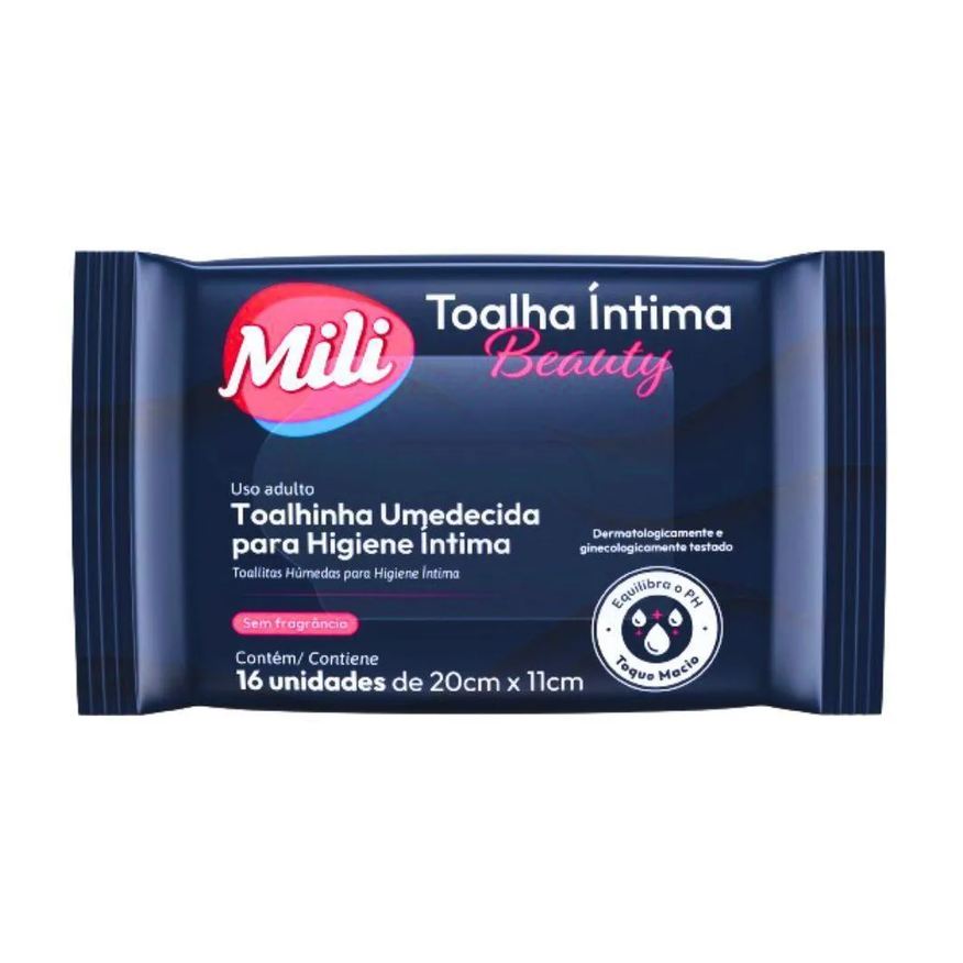 Mili Toalha Íntima Beauty Toalhinha Umedecida para Higiene Íntima 8 Pacotes com 16 Unidades