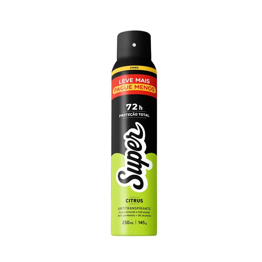 Super Desodorante Antitranspirante Aerosol Citrus 72h 250ml