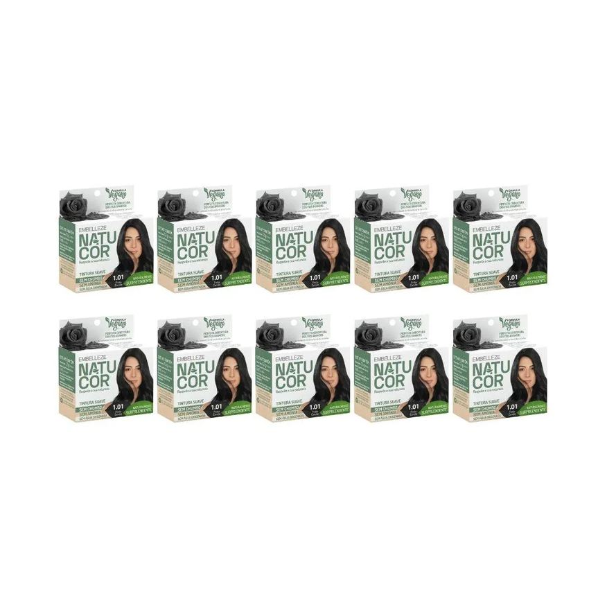 Embelleze Coloraçao Natucor 1.01 Preto Carvao - Kit C/10Un