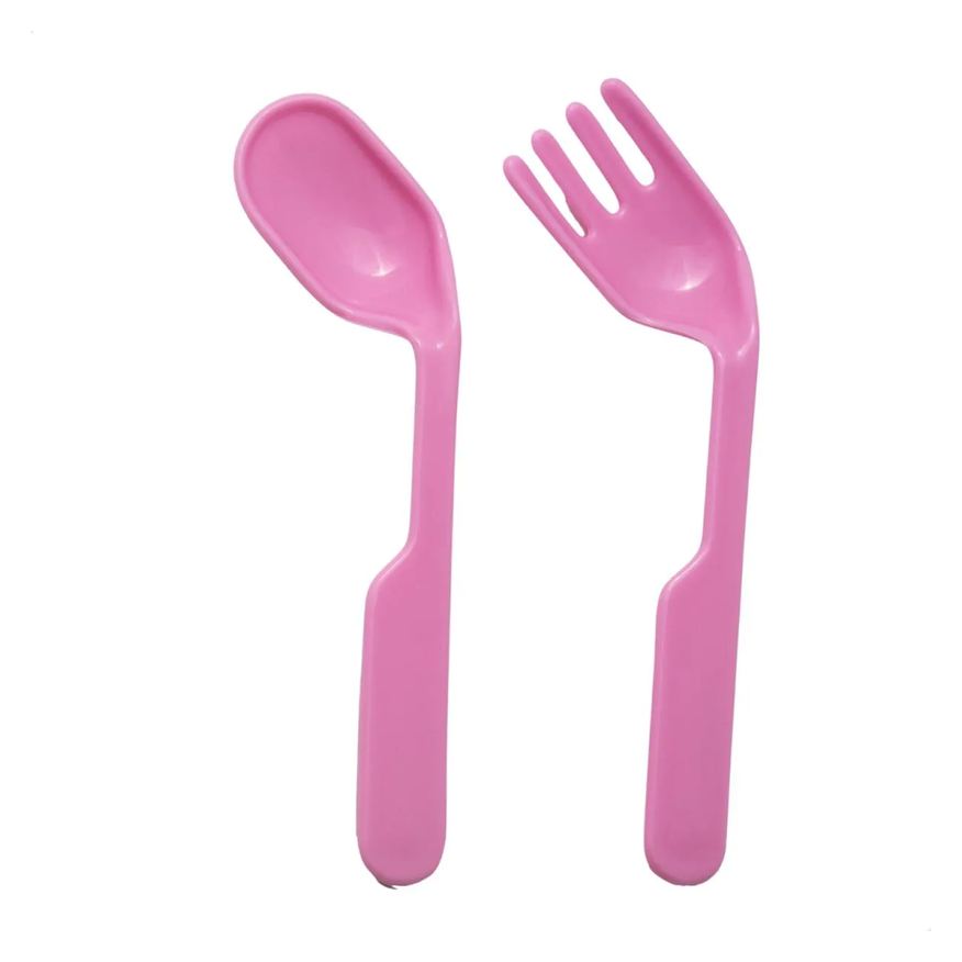 Ninet Kit Garfo + Colher Ergonômico para Bebê Introdução Alimentar Rosa