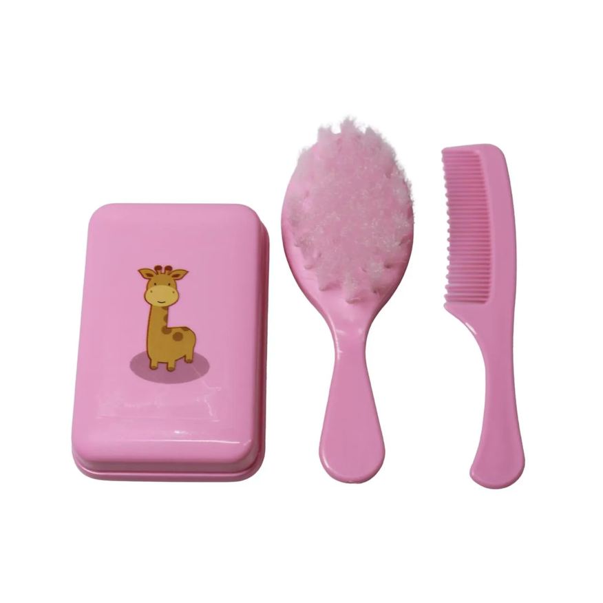 Ninet Kit Hora do Banho Bebê Pente + Escova + Saboneteira Rosa