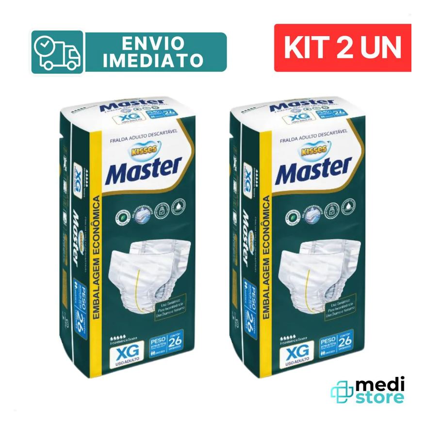 Master Kit com 2 Fralda Geriat Kisses Adulto Tamanho Xg Desc