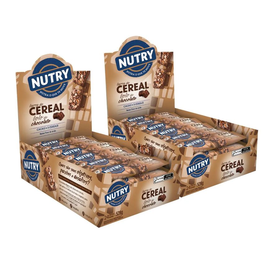 Nutry 2X Barra de Cereais Bolo de Chocolate 24 Unidades 22g