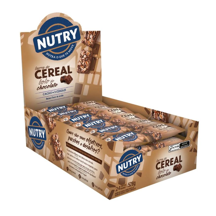 Nutry Barra de Cereais Bolo de Chocolate 24 Unidades 22g