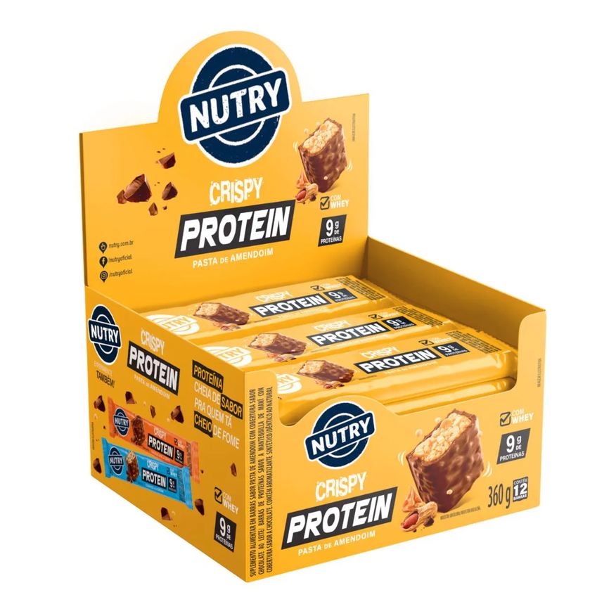 Nutry Barra Proteica Crispy Protein Pasta de Amendoim 12 Unidades 30g