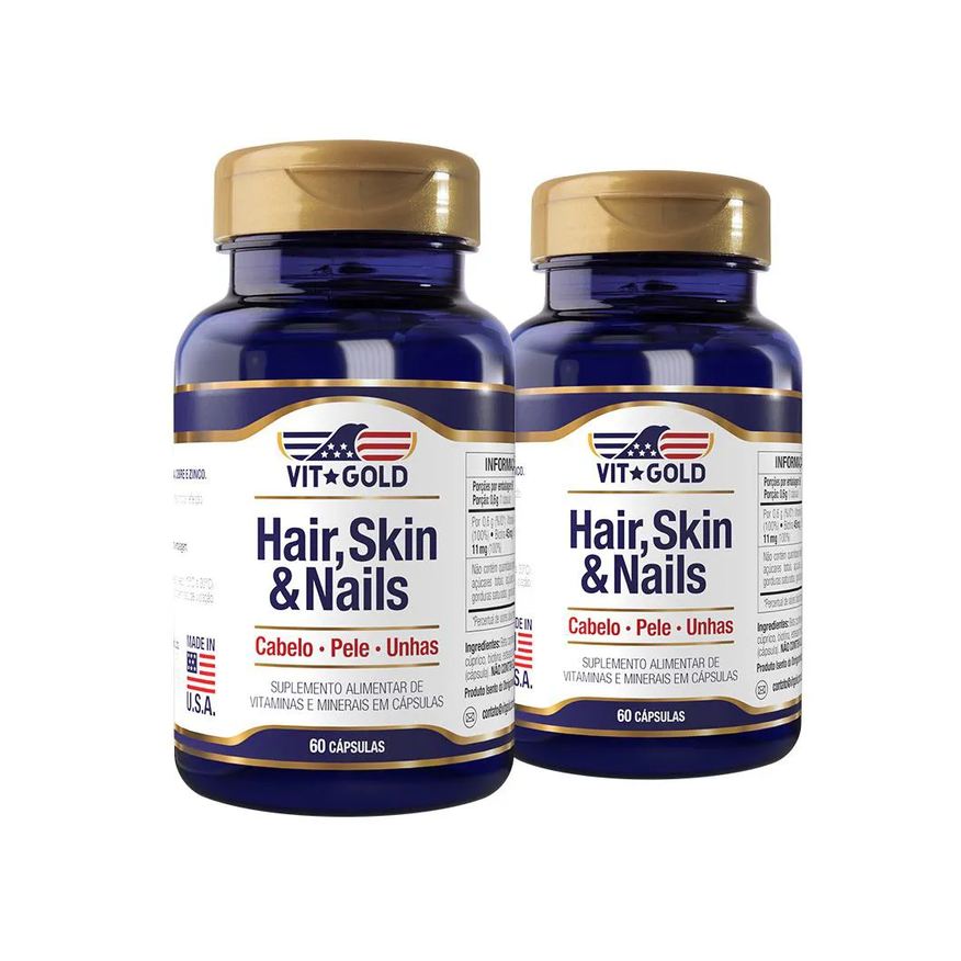 Vit Gold Kit 2x 60 cápsulas Hair Skin & Nails (cabelo, Pele e Unhas) Vitgold