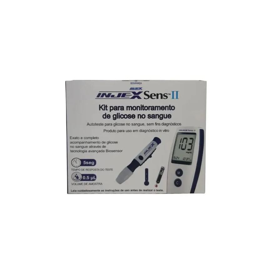 Injex Kit Completo Glicose Monitor Sens Ii 50 Tiras 50 Lance