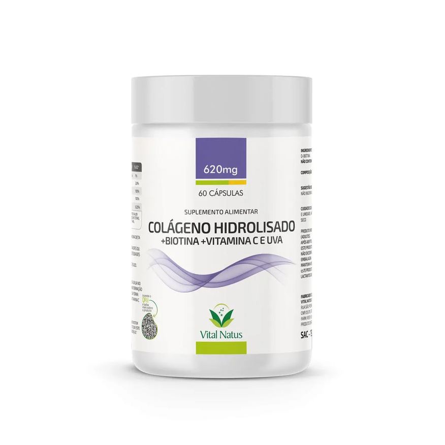 Vital Natus Colágeno Hidrolisado + Biotina + Vitamina C e Uva 620mg C/ 60 Cápsulas
