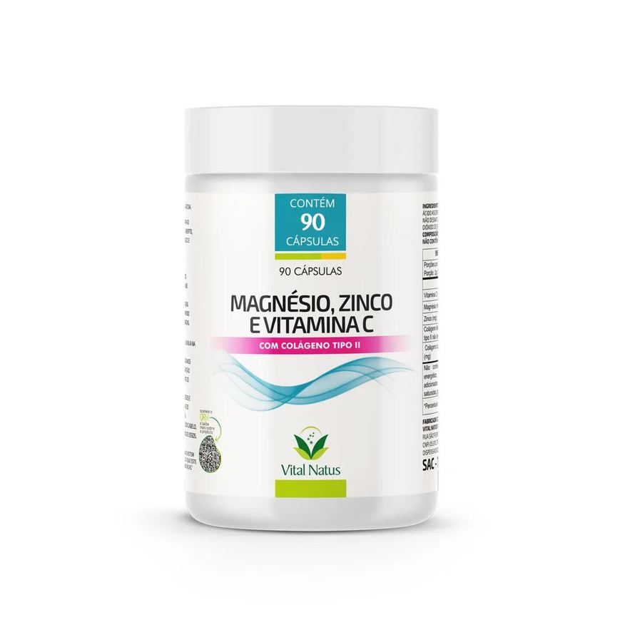 Vital Natus Magnésio, Zinco e Vitamina C com Colágeno Ii 670mg C/ 90 Cápsulas