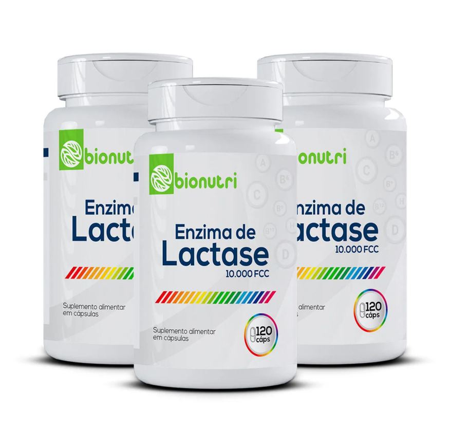 3x Kit Suplemento Alimentar Enzima de Lactase 10.000fcc 120 cápsulas Bionutri